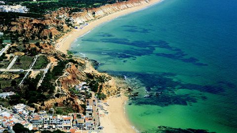 Large map of Algarve with beaches, roads and other marks